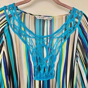 Pre-owned Trina Turk size Large Long Sleeved Sheer Striped Blouse